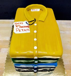 Custom fondant polo shirt stack birthday cake, Mia's Brooklyn Bakery NYC