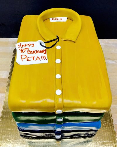 Custom fondant polo shirt stack birthday cake, Mia's Brooklyn Bakery NYC