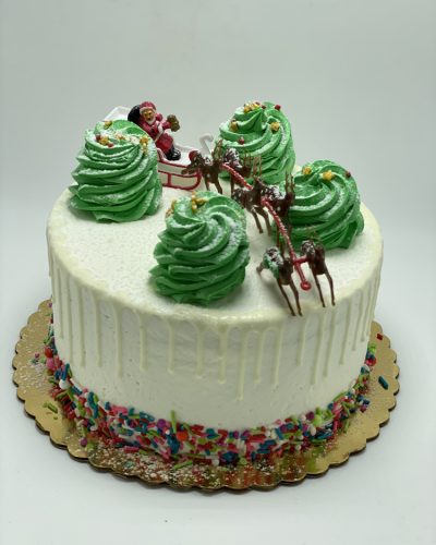 savor the flavor of a Christmas Santa Sleigh Cake at Mia's Bakery.