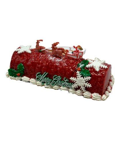 savor the classic flavor of raspberry buche de noel at Mia's Bakery.