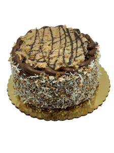 savor the classic flavor of a traditional german chocolate cake at Mia's Bakery.