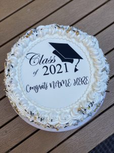 savor the classic flavor of a custom graduation cake at Mia's Bakery.