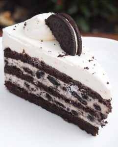 savor the classic flavor of a traditional oreo cake slice at Mia's Bakery.