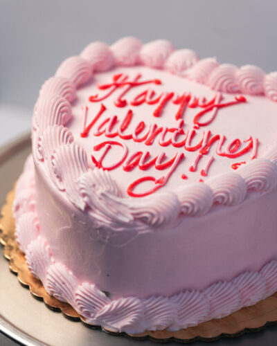 savor the classic flavor of a chocolate strawberry heart cake at Mia's Bakery.