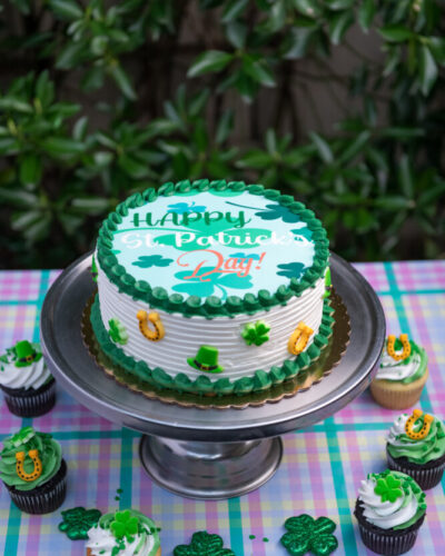 savor the unique flavor of a St. Patrick's Day cake at Mia's Bakery.