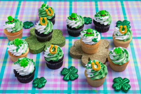 savor the unique flavor of St. Patrick's Day cupcakes at Mia's Bakery.