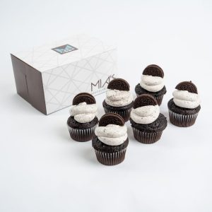 savor the classic flavor of traditional oreo cupcakes at Mia's Bakery.