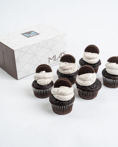 savor the classic flavor of traditional oreo cupcakes at Mia's Bakery.