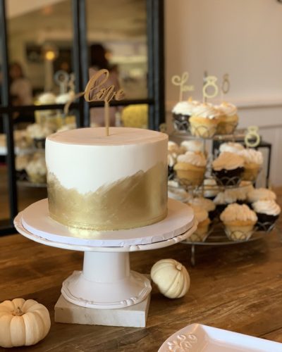 Elegant Gold Custom Baby Shower Cake – Mia’s Bakery