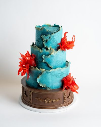 Artistic Turquoise and Red Floral Custom Cake – Mia’s Bakery