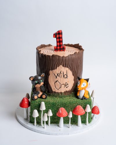 Woodland “Wild One” Custom First Birthday Cake – Mia’s Bakery