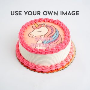 Custom pink unicorn birthday cake with edible image, same-day delivery in NYC