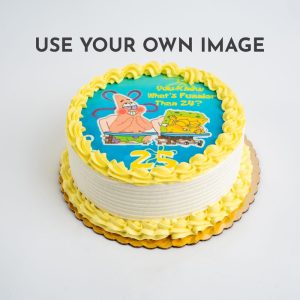 Custom SpongeBob edible image birthday cake with yellow frosting, same-day delivery NYC