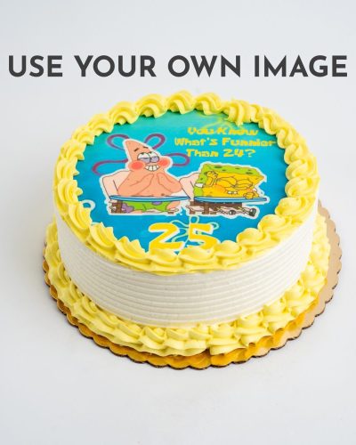 Custom SpongeBob edible image birthday cake with yellow frosting, same-day delivery NYC