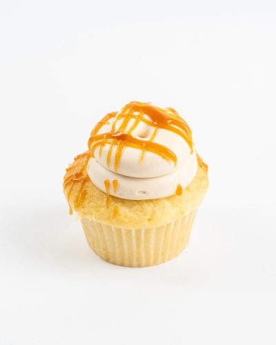 Salted caramel cupcake with vanilla frosting and caramel drizzle, Mia's Brooklyn Bakery NYC