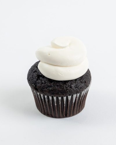 Chocolate cupcake with vanilla frosting from Mia's Bakery